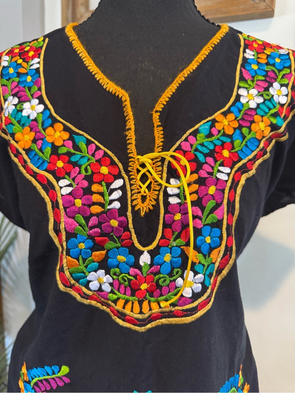Black Embroidered Mexican-Style Midi Dress - Picture 4 of 5